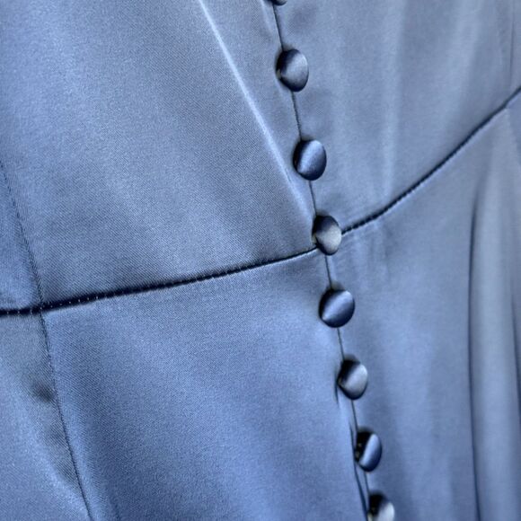 David's Bridal Galina Signature Womens Gown 14 Blue Satin Mermaid Off Shoulder - Picture 9 of 14